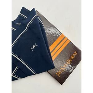 YSL yves st laurent silk Navy Logo scarf vintage box Minimalist boarder square